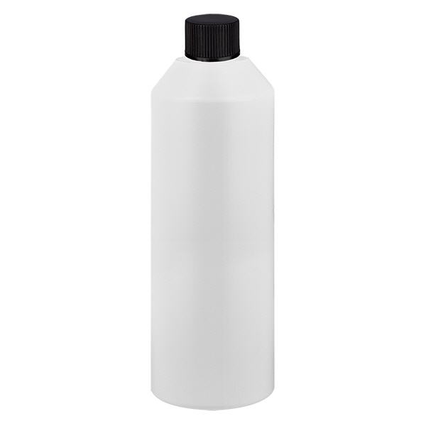 Apothekenflasche HDPE 250ml weiß, mit schwarz Schraubverschluss
