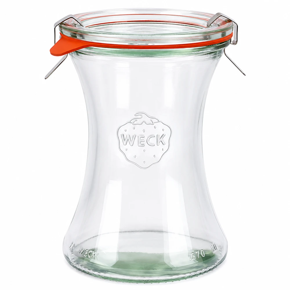 370ml Delikatessenglas komplett WECK RR80 WECK Delikatessenglas 370ml RR80 mit Glasdeckel Gummiring und Klammern komplett Set für Einkochen