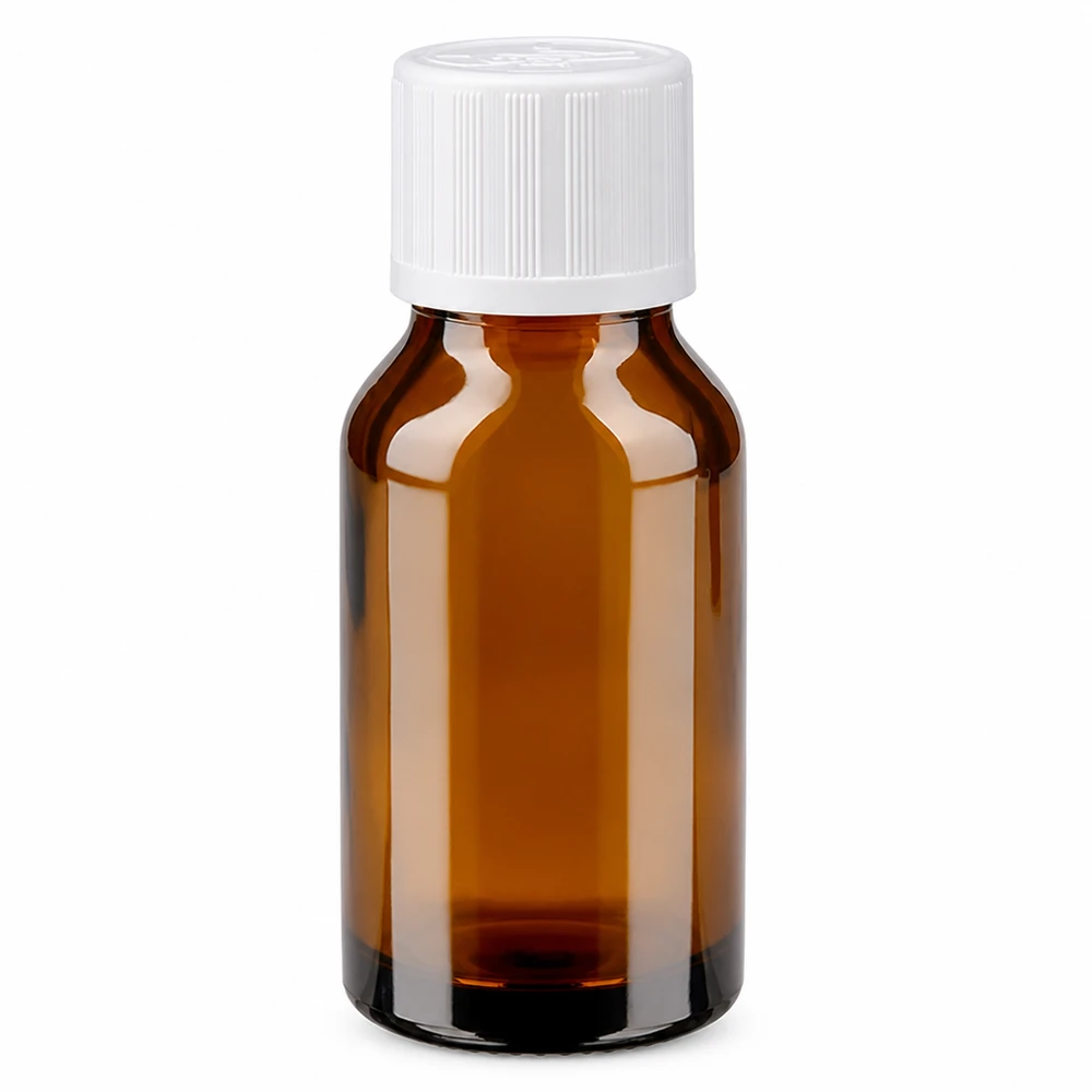 Apothekenflasche braun 15ml Schraubverschluss weiß Kindersicherung Standard Apothekenflasche braun 15ml Schraubverschluss weiß mit Kindersicherung KiSi