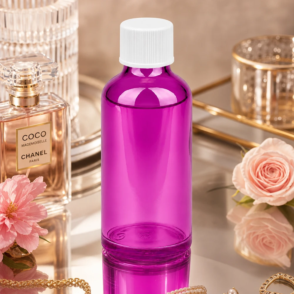 50ml Flasche 11mm Schraubverschluss weiss Standard PurpleLine UT18/50 Stilvolle 50ml Glasflasche in Violett harmoniert perfekt mit edler Kosmetikausstattung