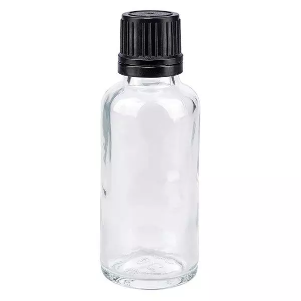 Apothekenflasche klar 30ml Schraubverschluss schwarz Giessring Originalitätsverschluss Apothekenflasche klar 30ml Schraubverschluss schwarz Giessring Originalitätsverschluss
