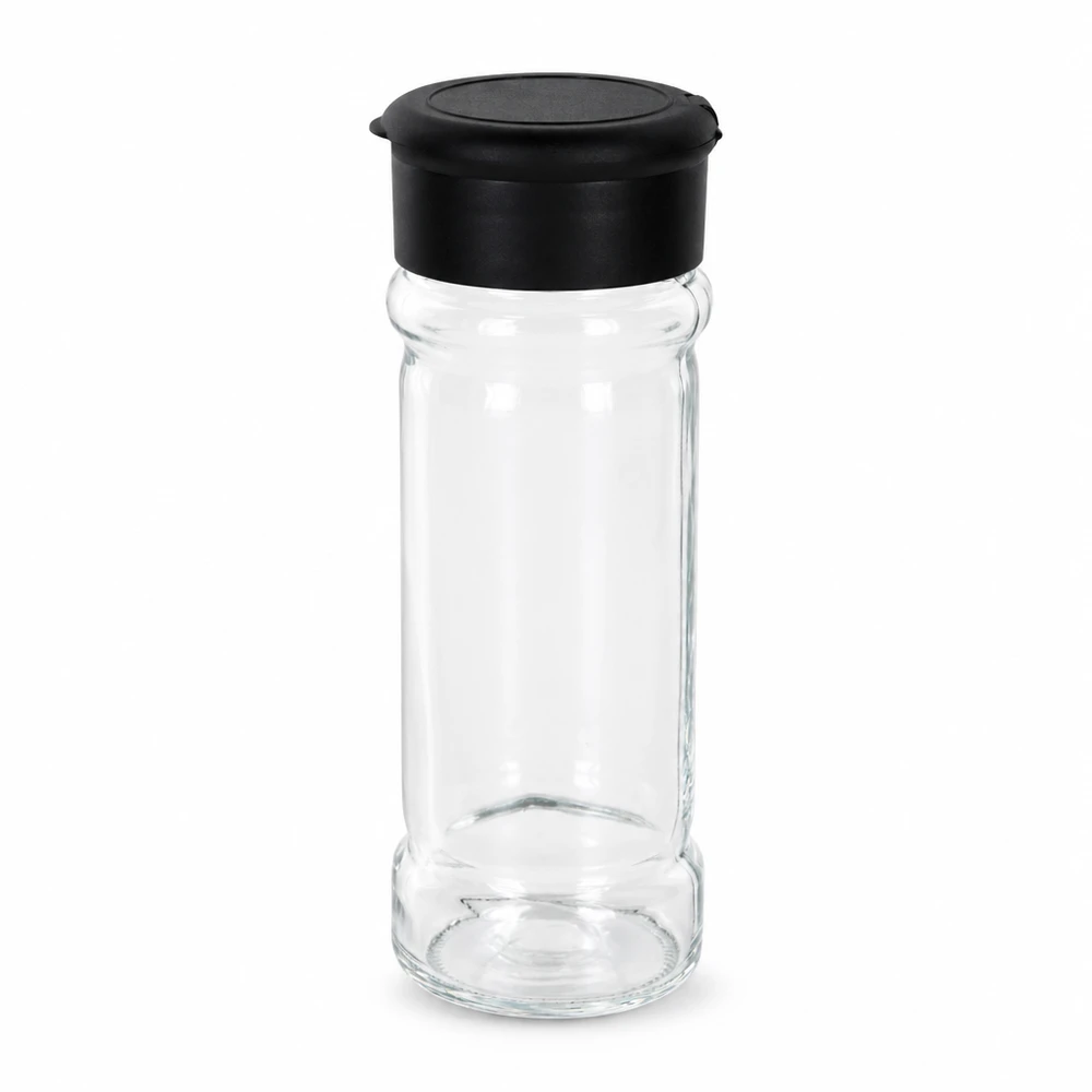 Salz-/Gewürzglas 100ml mit Streuer schwarz Rundes Klarglas-Salzgefäß 100ml mit mattschwarzem Streueraufsatz