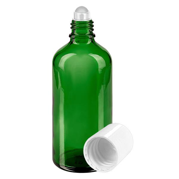 Apothekenflasche grün 100ml Roll-On Verschluss weiß