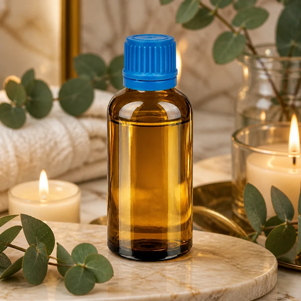 Vielseitige 50ml Flasche aus braunem Schutzglas mit engem Hals für Aromatherapie und Kosmetik