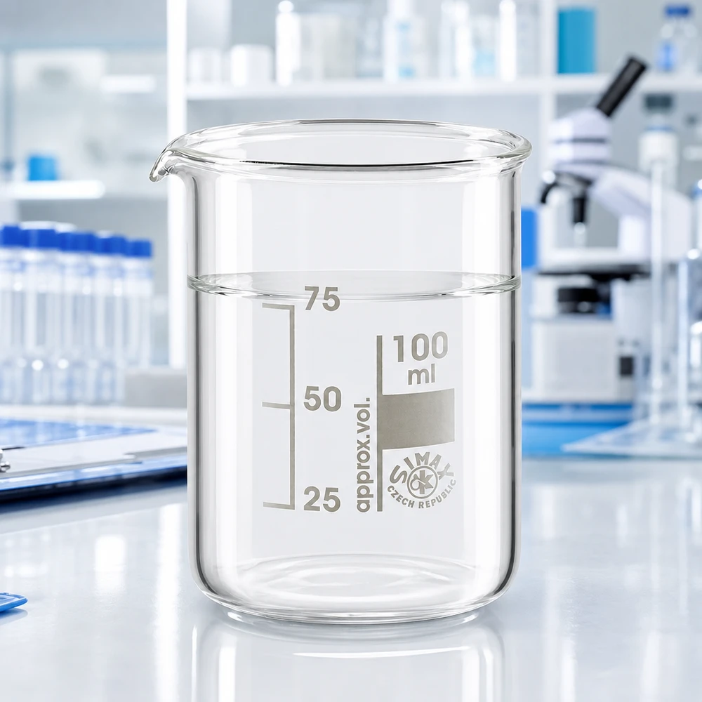 Becherglas 100ml Borosilikatglas, niedrige Form Stapelbares Becherglas 100ml Borosilikatglas niedrige Form für platzsparende Lagerung