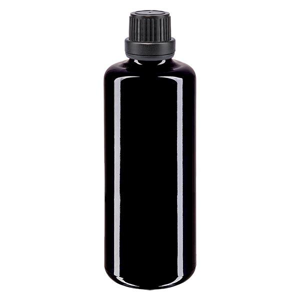 Apothekenflasche violett 100ml Tropfverschluss Premium 2mm schwarz Originalitätsverschluss