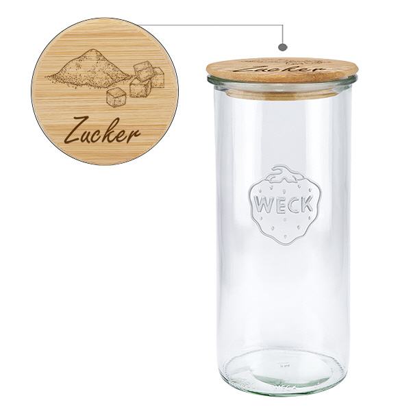 Holzdeckelset "Zucker" mit WECK Sturzglas 1500ml