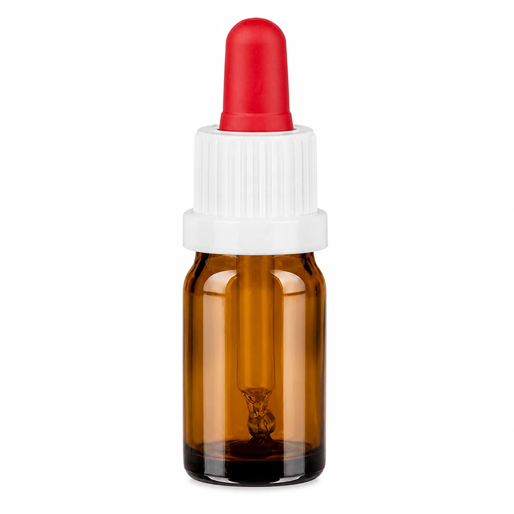 5ml Pipettenflasche weiß/rot Originalitätsverschluss BrownLine UT18/5 Tropfflasche 5ml Braunglas OV BrownLine mit weißem Gewinde und roter Pipettenspitze