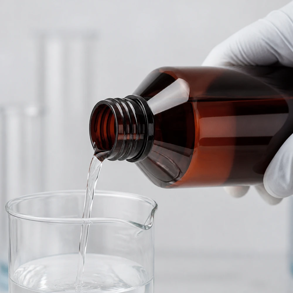 PET Flasche 750ml mit grünem Verschluss Originalitätsverschluss Braune PET Flasche 750ml mit breitem Schraubgewinde für sichere Lagerung lichtempfindlicher Stoffe