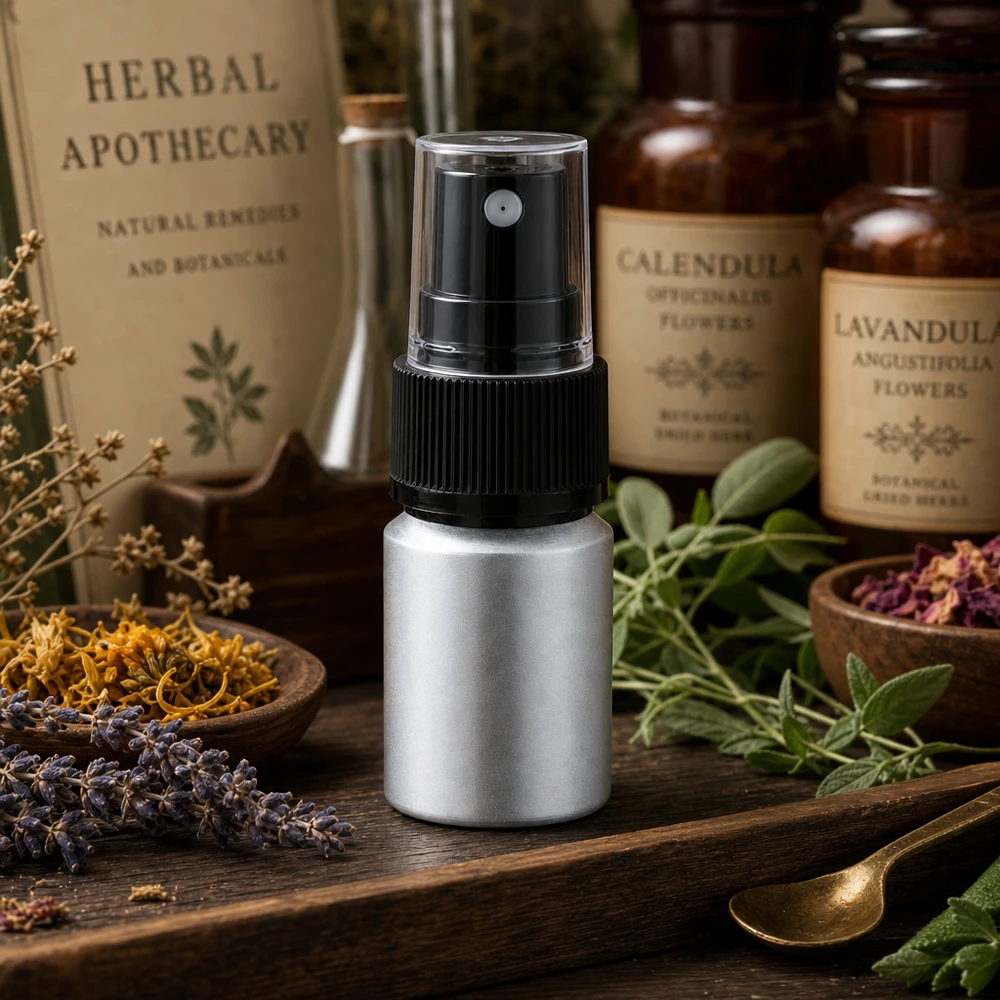 Wiederbefüllbare 10ml Alu Sprühflasche mit präzisem Zerstäuber für Kräuterapotheke silber