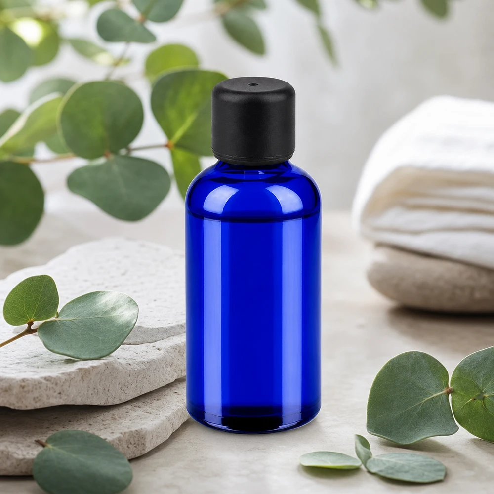 Premium Glasflasche 50ml mit matter schwarzer Kappe für hochwertige Öle und Essenzen