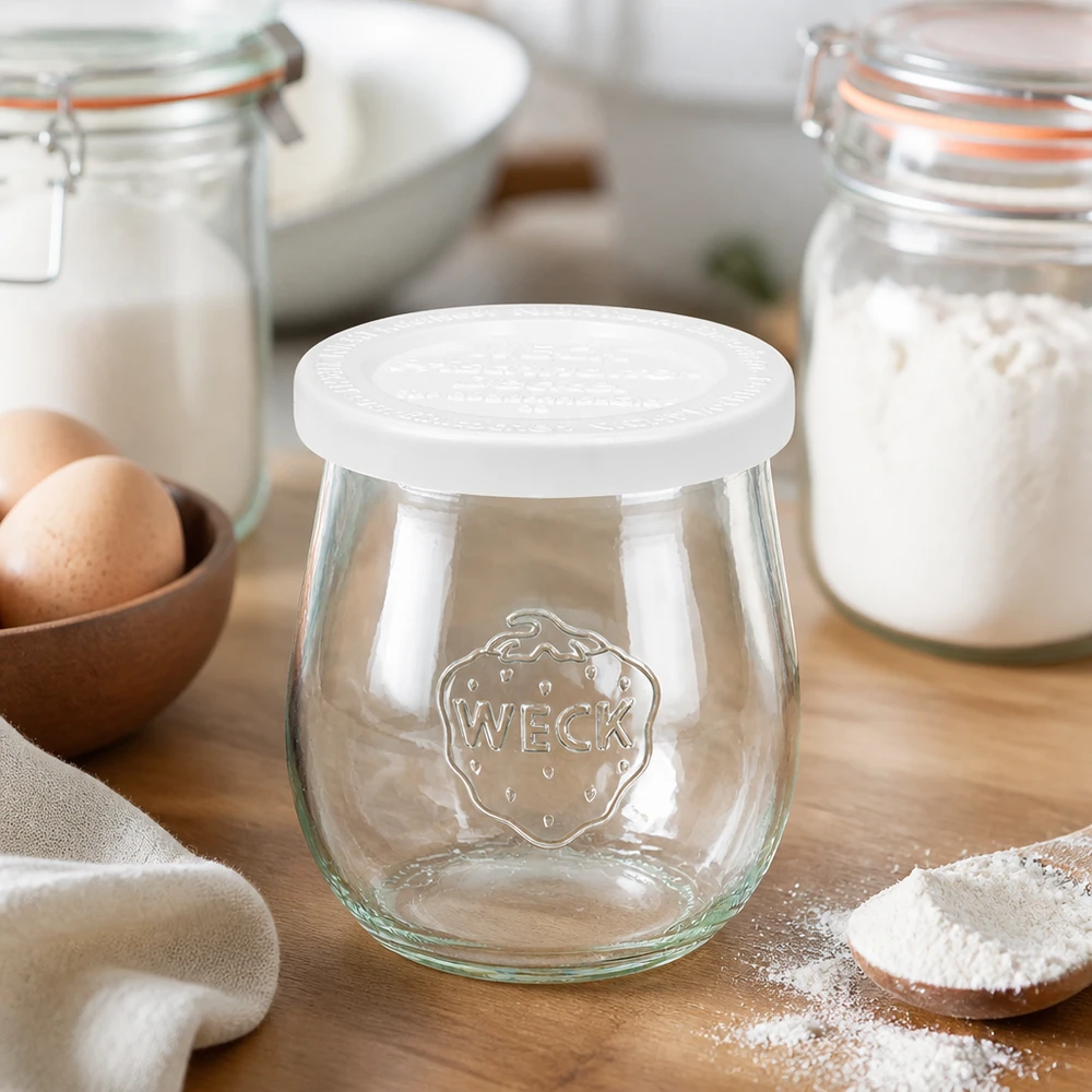 WECK Tulpenglas 220ml RR60 in Backküche mit Mehl und Eiern - Einmachglas für Backen und Küchen Aufbewahrung