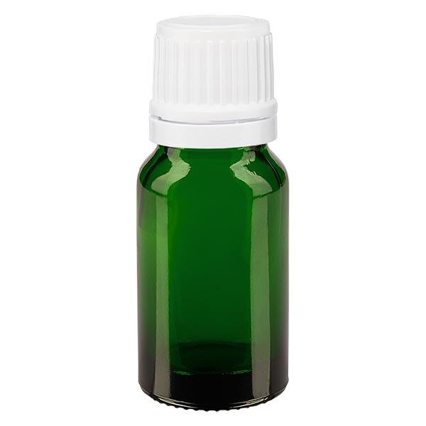 Apothekenflasche grün 10ml Tropfverschluss 1.2mm weiß Originalitätsverschluss Apothekenflasche grün 10ml Tropfverschluss 1.2mm weiß Originalitätsverschluss