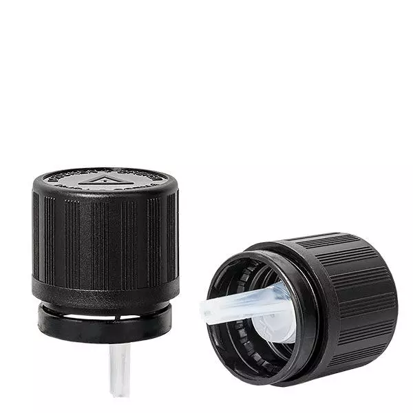 Tropfverschl. 1mm Top schwarz 18mm Originalitätsverschluss Kindersicherung Blindenwarnsymbol Tropfverschl. 1mm Top schwarz 18mm Originalitätsverschluss Kindersicherung Blindenwarnsymbol
