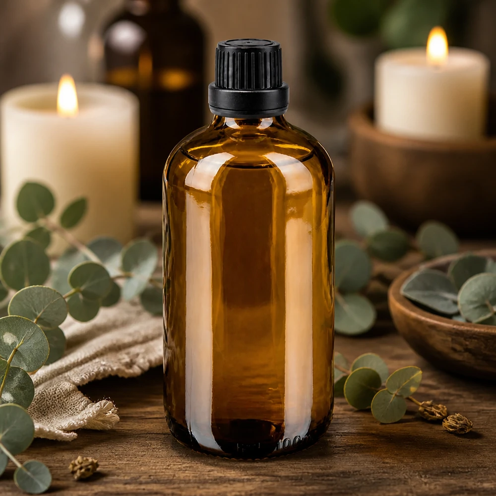 Apothekenflasche braun 100ml Schraubverschluss schwarz Dichteinlage Originalitätsverschluss Lichtschutzflasche 100ml braun mit schwarzem Schraubverschluss für Aromatherapie Öle