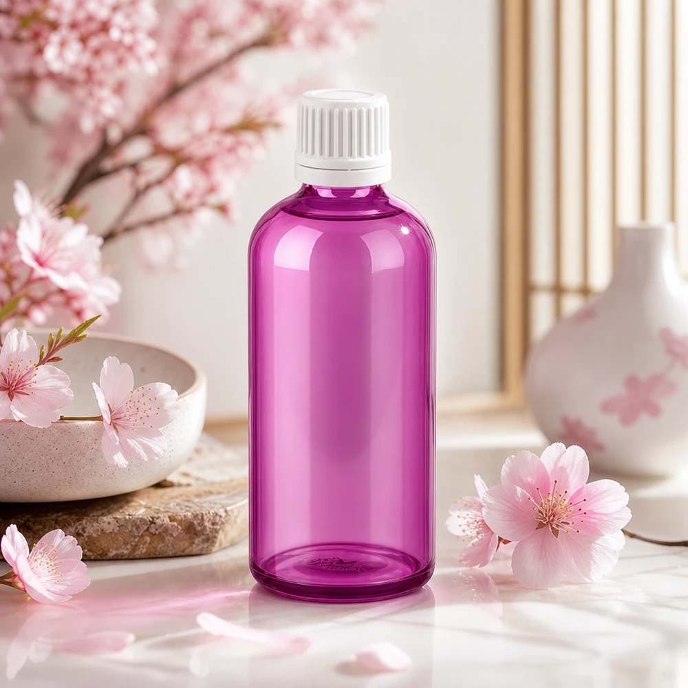Moderne 100ml violette Glasflasche mit weissem 11mm Verschluss ideal für DIY-Kosmetik und Naturprodukte