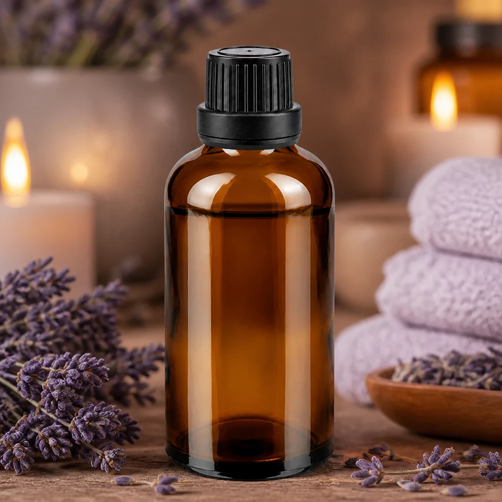 Kleine Braunglasflasche 50ml mit schwarzem Sicherheitsverschluss für Kosmetik und Öle