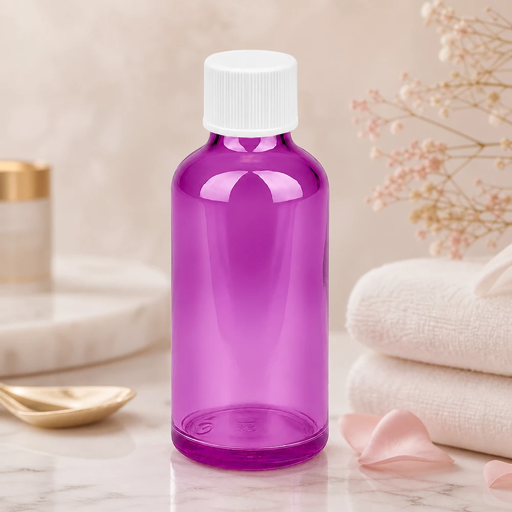 Praktische 50ml Violettglasflasche mit Standardverschluss für mobile Anwendung und Reisen