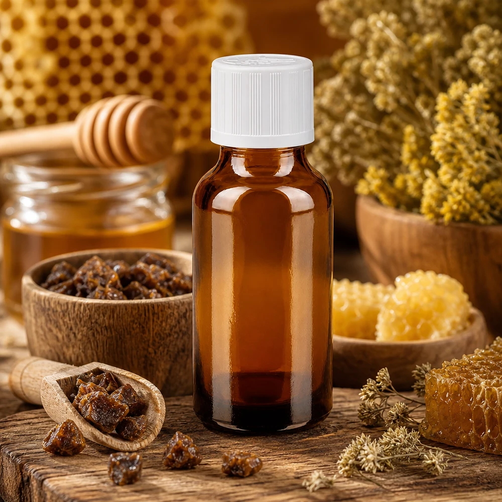Zylindrische 20ml Braunglasflasche mit weißem Kindersicherheitsverschluss ideal für Propolis Extrakte
