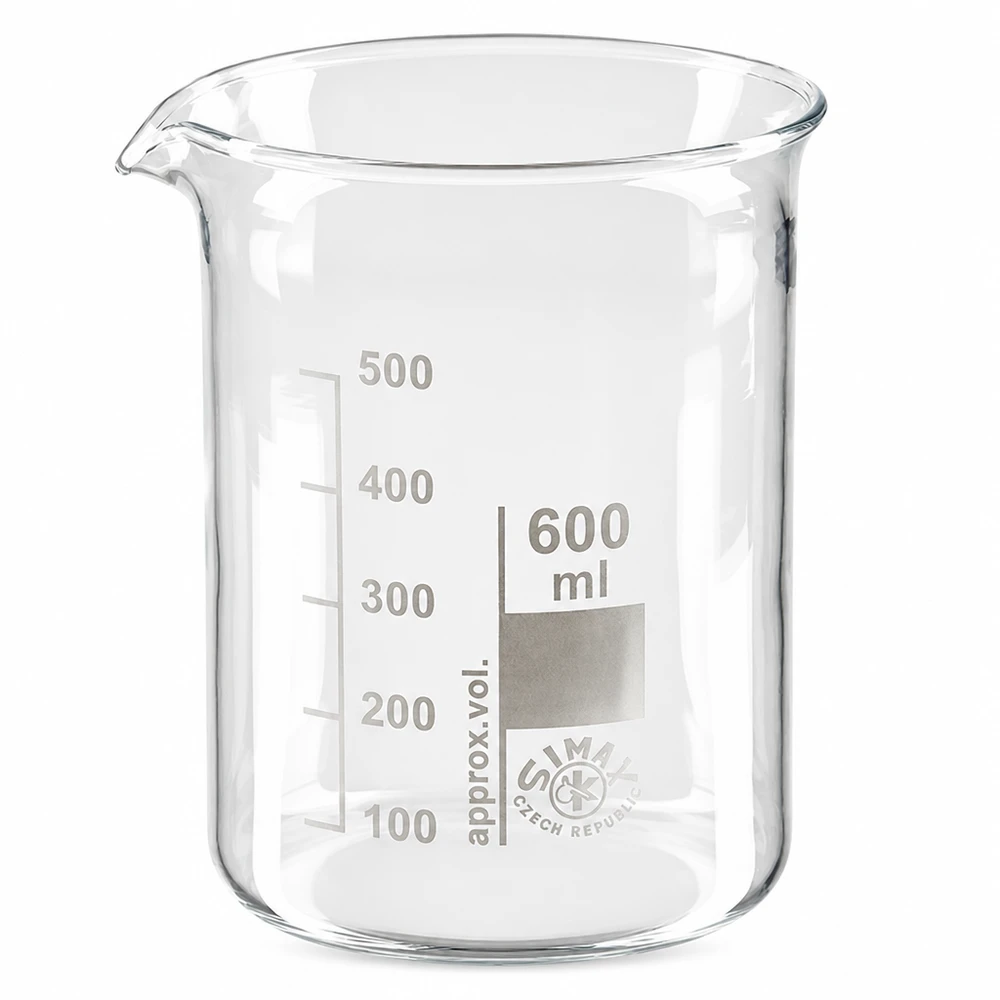Transparentes Laborglas 600ml niedrige Form ideal zum Mischen und Ausgießen von Flüssigkeiten