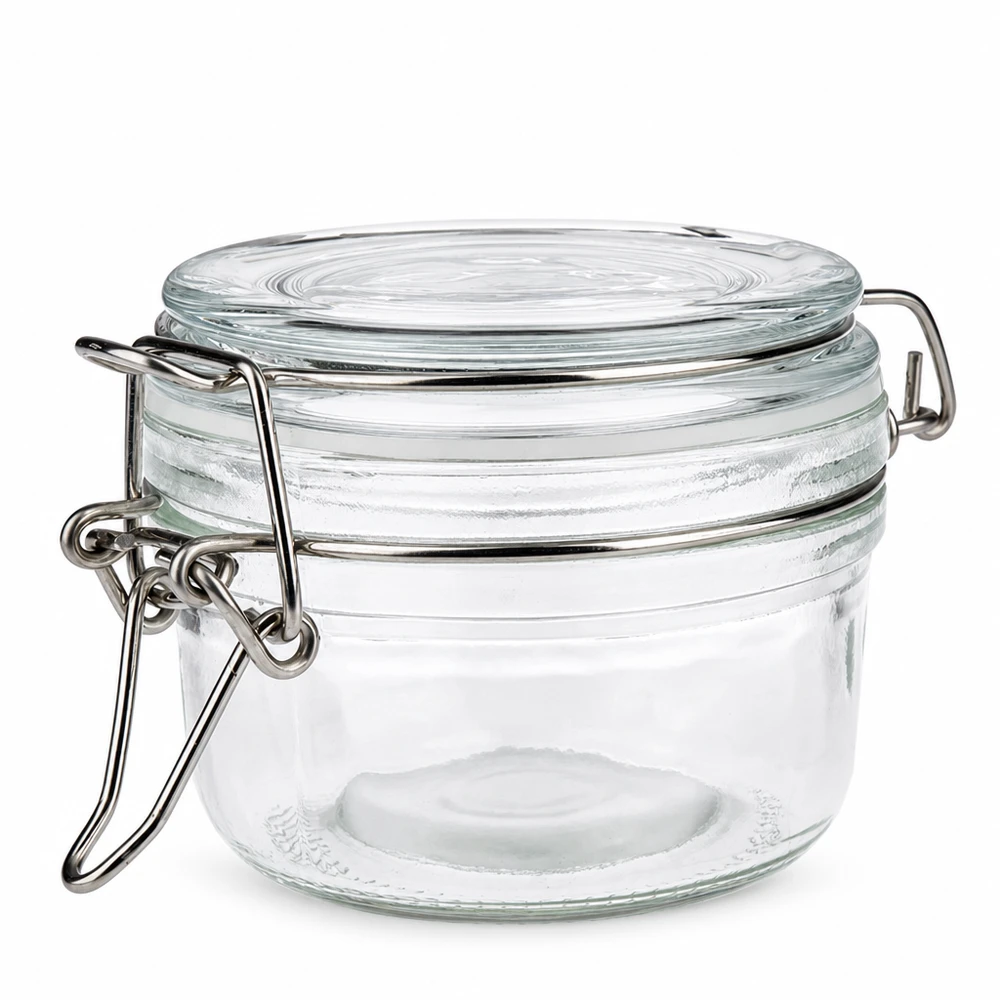 Transparentes 100ml Bügelglas aus Klarglas mit Metallverschluss für optimale Frische und Sichtbarkeit