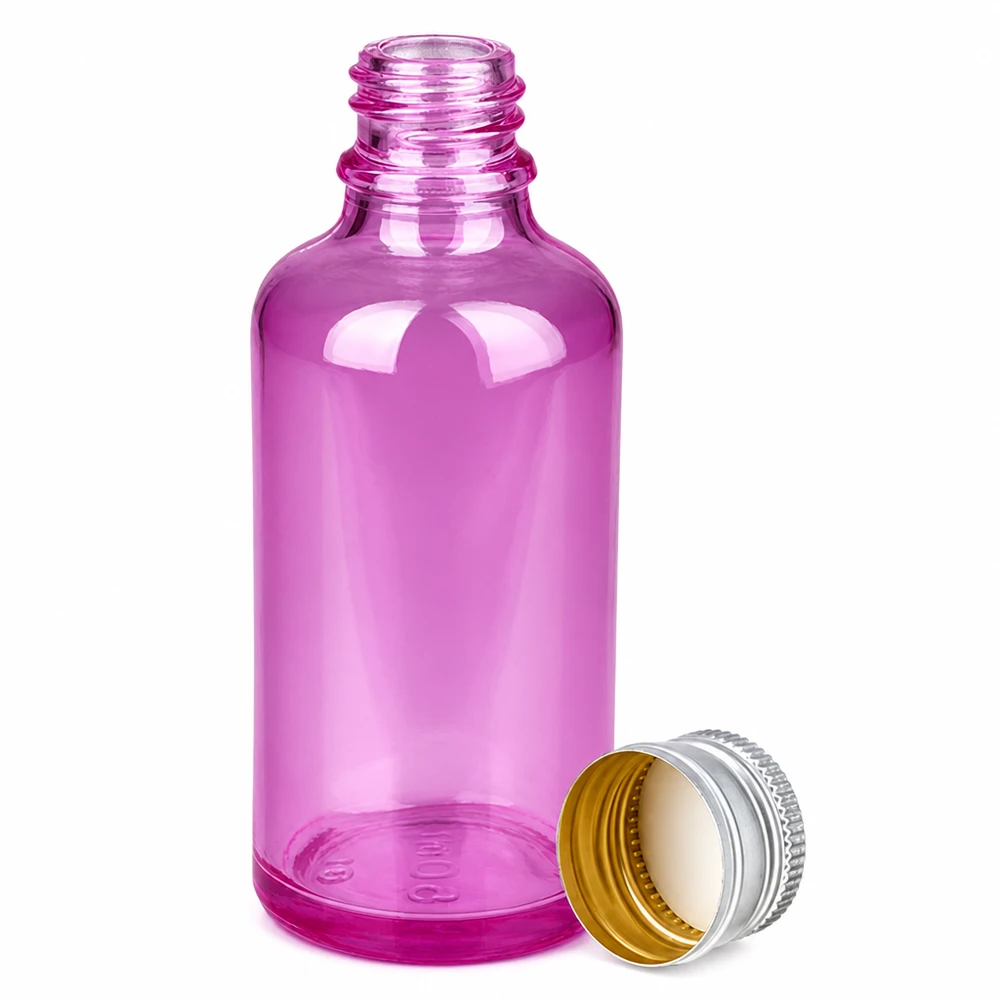 50ml Flasche 11mm Schraubverschluss Alu-Silberer Standard PurpleLine.UT18/50 Kompakte lila Glasflasche 50ml Volumen ideal für Parfum Seren und ätherische Öle