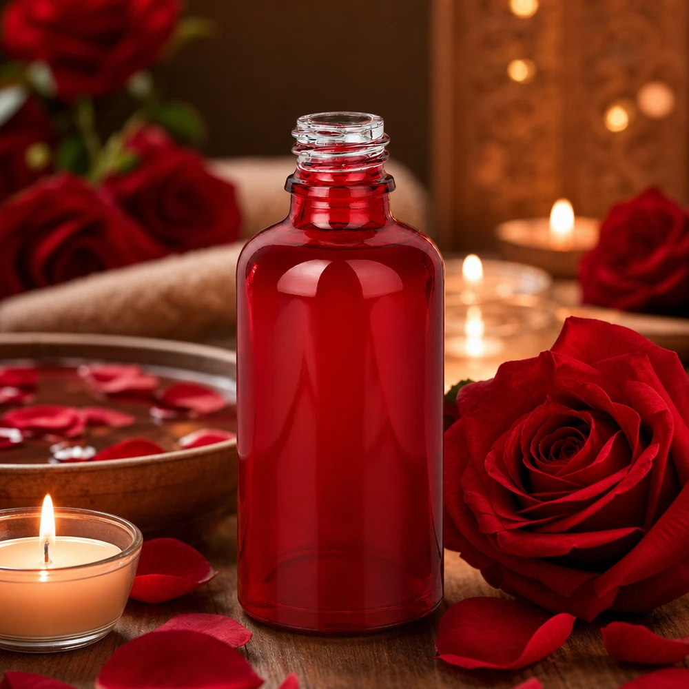 Premium 50ml Glasbehälter RedLine UT18/50 UNiTWIST mit lichtschützenden Eigenschaften in elegantem Rot
