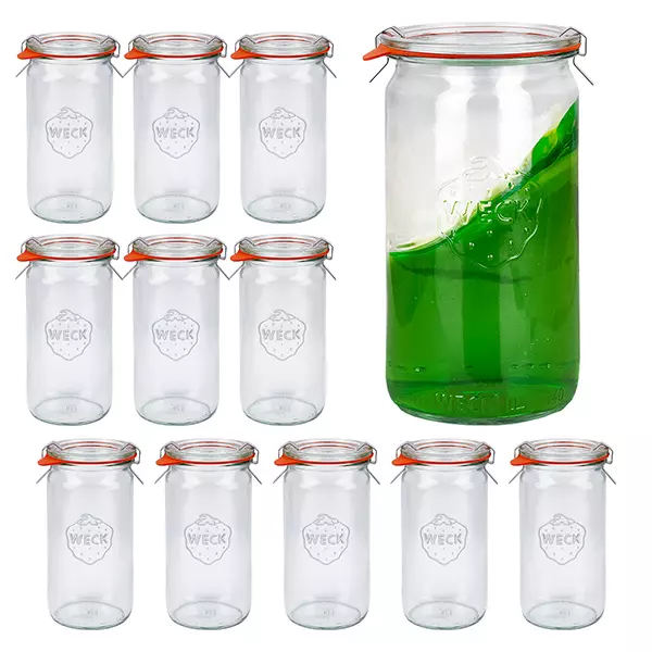 12er Set Weck Gläser 340ml Zylindergläser mit 12 Glasdeckeln 12er Set Weck Gläser 340ml Zylindergläser mit 12 Glasdeckeln