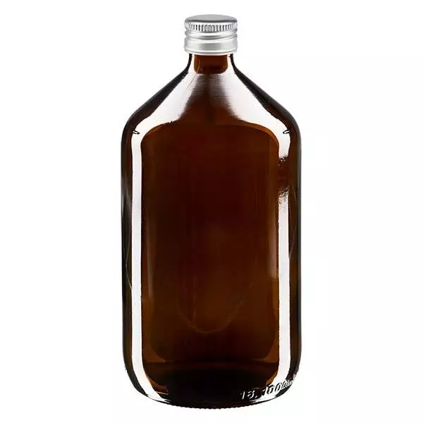 1000ml Medizinflasche braun, mit Verschluss silber Aluminium ApoGlas 1000ml Medizinflasche braun, mit Verschluss silber Aluminium ApoGlas