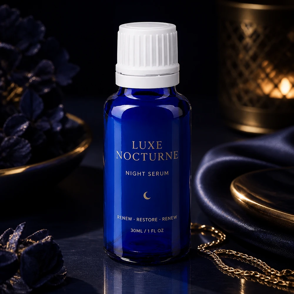Apothekenflasche blau 20ml Schraubverschluss weiß Originalitätsverschluss Elegante kobaltblaue 30ml Flasche mit weißem OV-Verschluss für luxuriöse Nacht-Hautpflegeprodukte