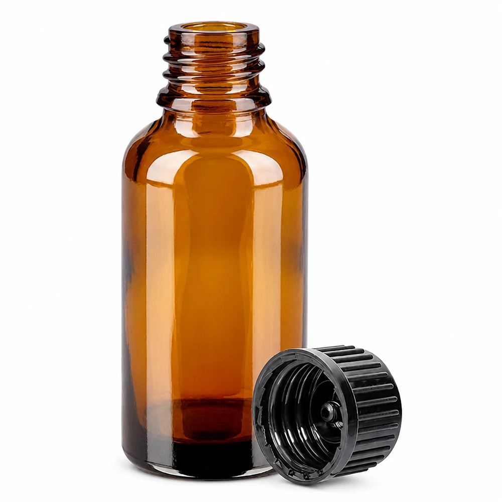 30ml Flasche 11mm Schraubverschluss schwarz Standard BrownLine UT18/30 Hochwertige 30ml Glasflasche bernsteinfarben mit Schraubgewinde für homöopathische Mittel