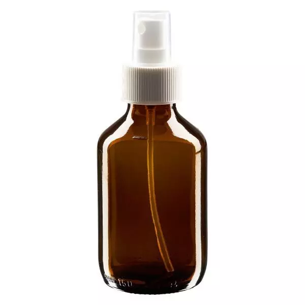 150ml Medizinflasche braun, Pumpzerstäuber weiß ApoGlas 150ml Medizinflasche braun, Pumpzerstäuber weiß ApoGlas