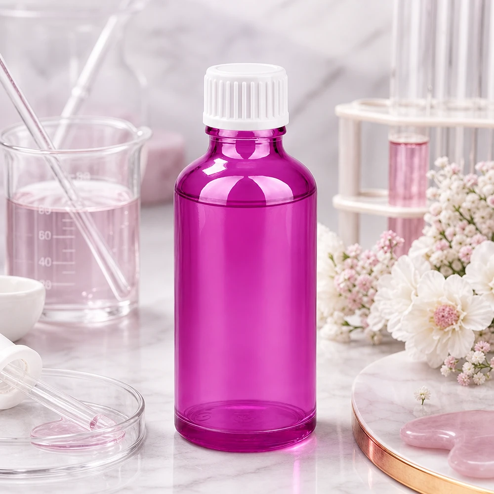 50ml (Globuli)Flasche 3mm Giessring weiß Standard PurpleLine. UT18/50 Robuste 50ml Violett-Glasflasche mit 18mm Öffnung ideal für Tropfanwendungen und Dosierung