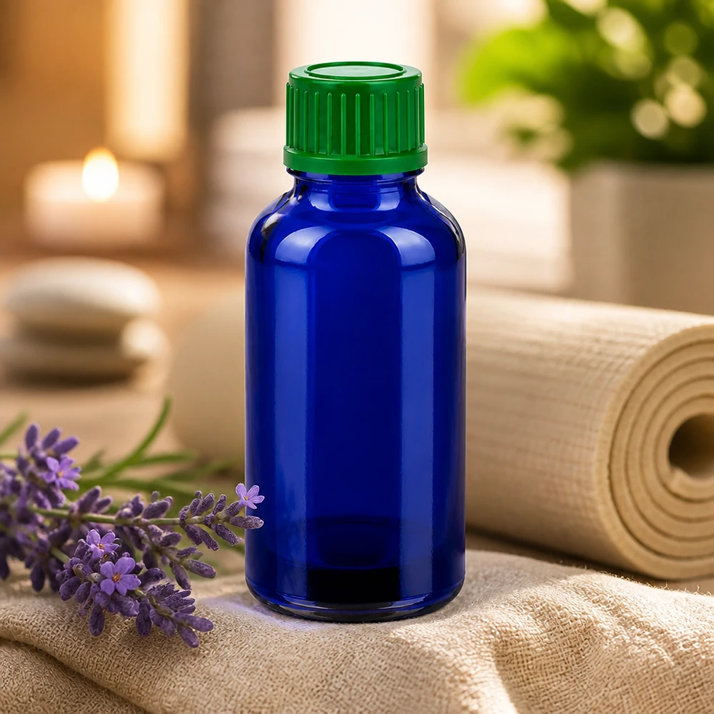 30ml Flasche 11mm Schraubverschluss grün Standard BlueLine UT18/30 30ml SV Flasche mit grünem Standardverschluss aus robustem Borosilikatglas gefertigt