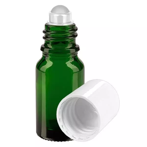 Apothekenflasche grün 10ml Roll-On Verschluss weiß