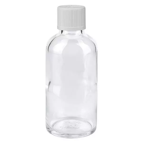 Apothekenflasche klar 50ml Tropfverschluss weiß Kindersicherung Standard