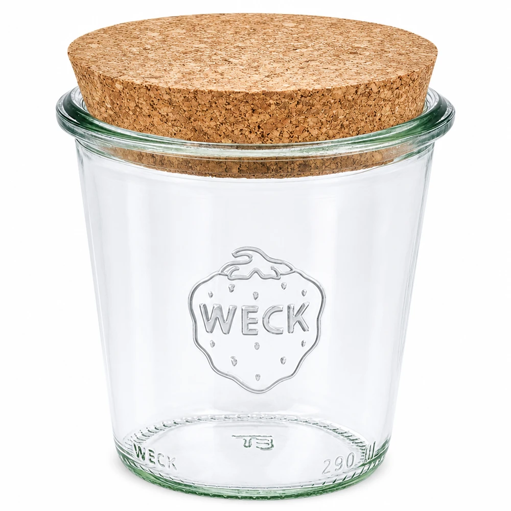 290ml Sturzglas hoch WECK RR80 mit Korken natur WECK Sturzglas 290ml RR80 mit Naturkorken Deckel Einmachglas transparent für Aufbewahrung und Konservierung