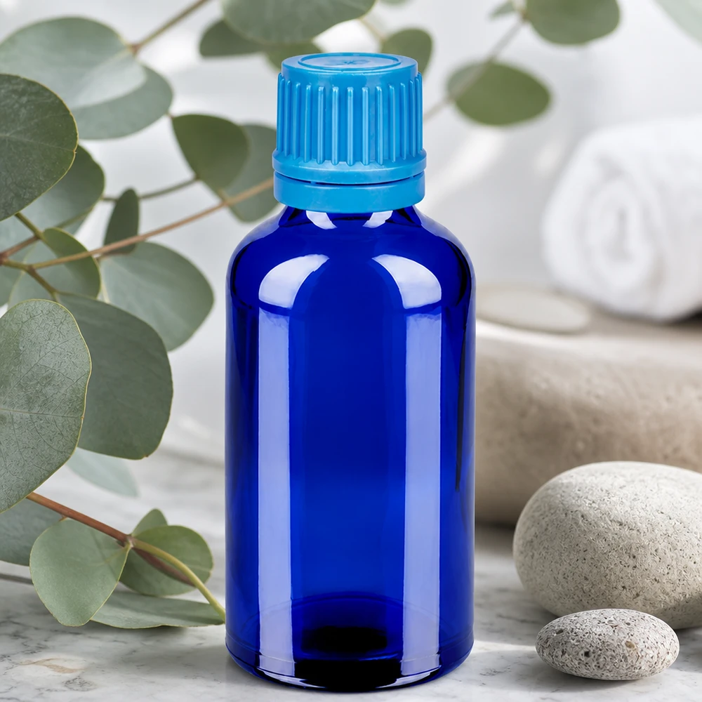 Elegante kobaltblaue 50ml Flasche mit Kindersicherung perfekt für DIY-Mischungen und Tinkturen