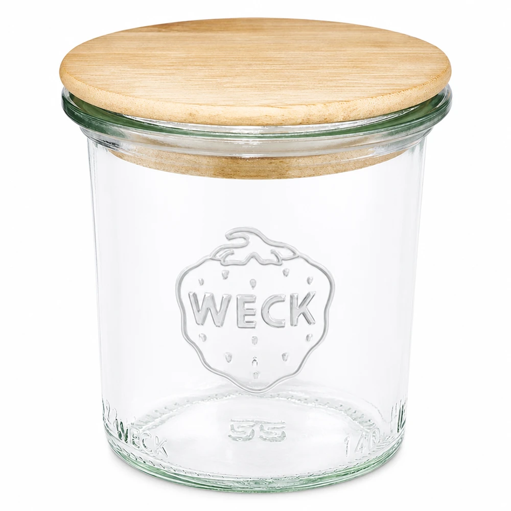 140ml Sturzglas WECK RR60 mit Holzdeckel 140ml Sturzglas WECK RR60 mit Holzdeckel Einmachglas transparent mit Naturholz-Deckel für Küche