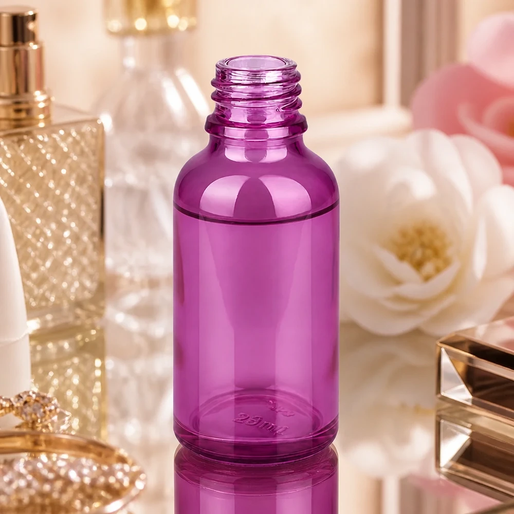 Hochglänzende 30ml PurpleLine Glasflasche mit elegantem Design für Premium Kosmetikprodukte