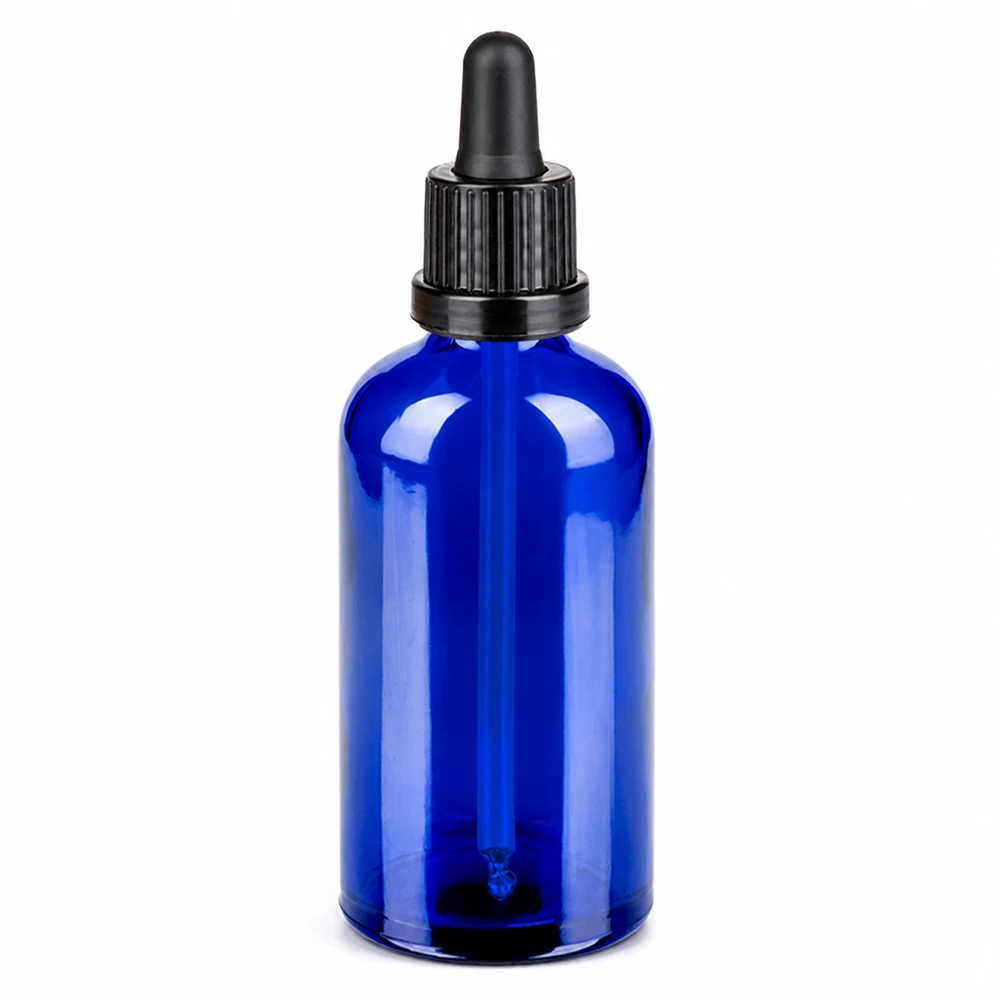 100ml Pipettenflasche schwarz Originalitätsverschluss BlueLine UT18/100 Apothekerflasche 100ml blau mit schwarzem Tropfverschluss für genaue Anwendung