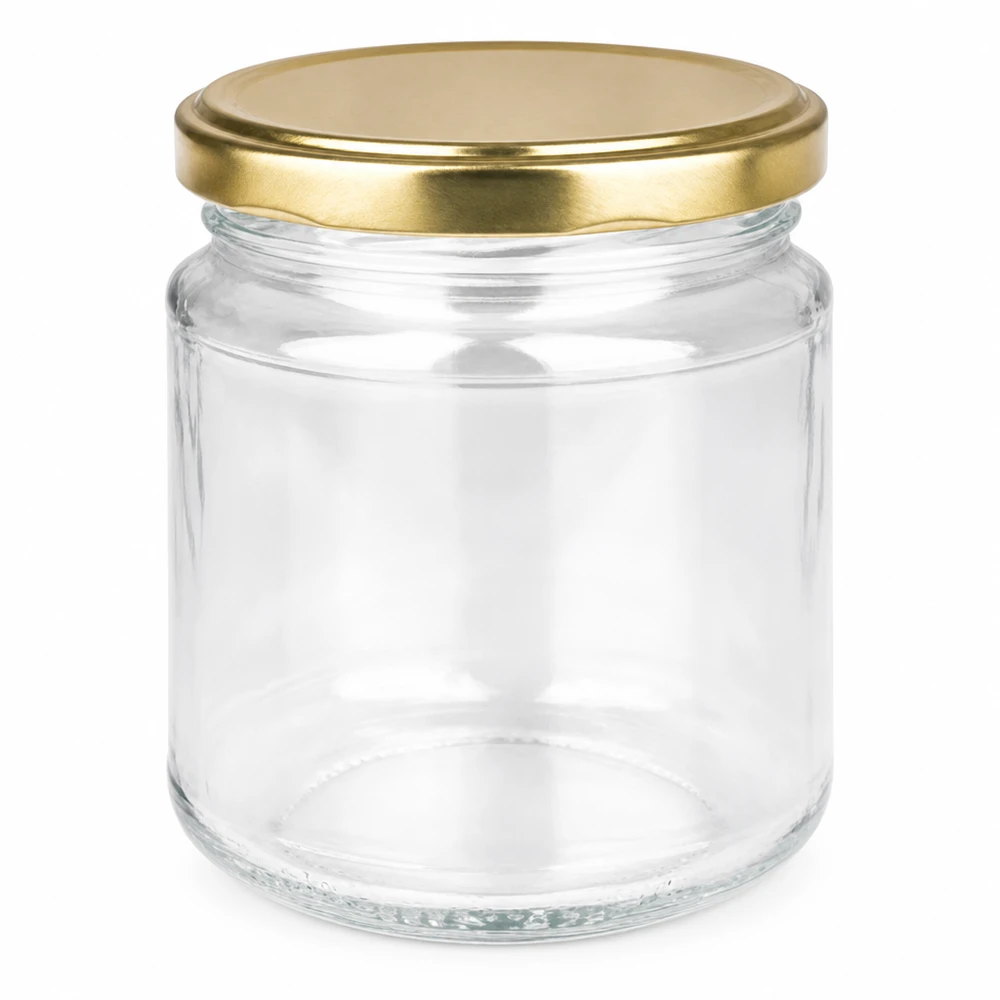 212ml Rundglas mit goldenem BasicSeal Deckel UNiTWIST - leeres Einmachglas aus klarem Glas für Marmelade und Honig