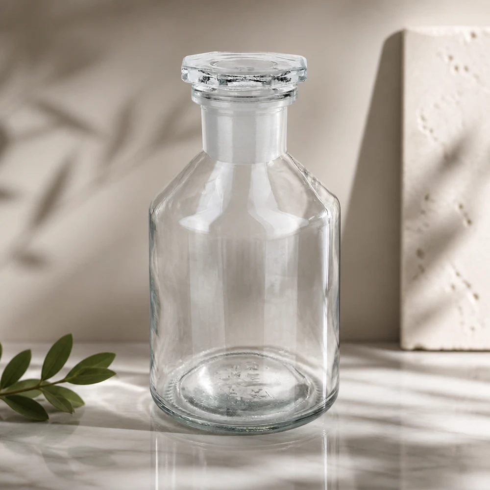 Steilbrustflasche 50ml klar Enghals Glasstopfen Hochwertige Steilbrustflasche 50ml Enghals Borosilikatglas mit Glasstopfen klar