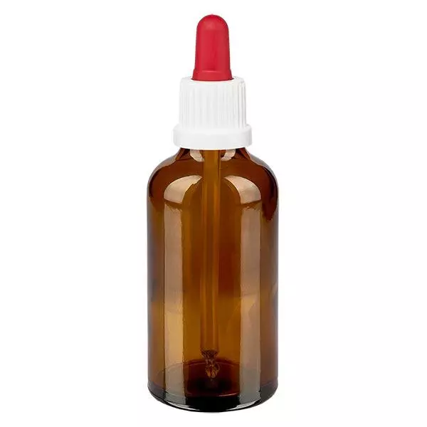 Apothekenflasche braun 50ml Pipette weiß/rot Originalitätsverschluss