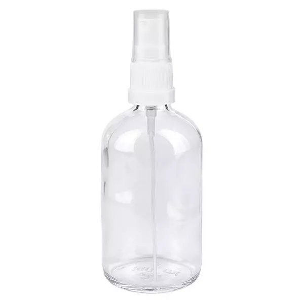 Apothekenflasche klar 100ml Sprayaufsatz weiß Apothekenflasche klar 100ml Sprayaufsatz weiß
