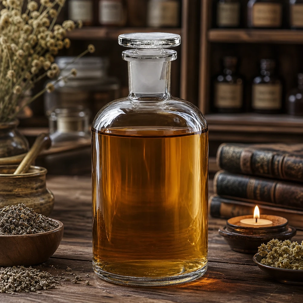 Rundschulterflasche 500ml klar Enghals Glasstopfen Handgefertigte Glasflasche Rundschulter 500ml klar mit Stopfen für Apotheke
