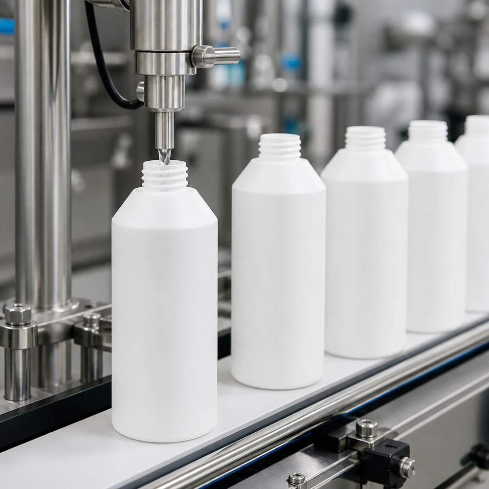 Apothekenflasche HDPE 250ml weiß, ohne Verschluss Serienfertigung HDPE Apothekenflaschen 250ml weiß ohne Deckel in steriler Umgebung