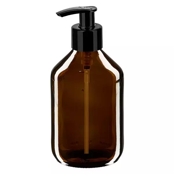 300ml Medizinflasche braun, mit Dispenserpumpe schwarz ApoGlas 300ml Medizinflasche braun, mit Dispenserpumpe schwarz ApoGlas