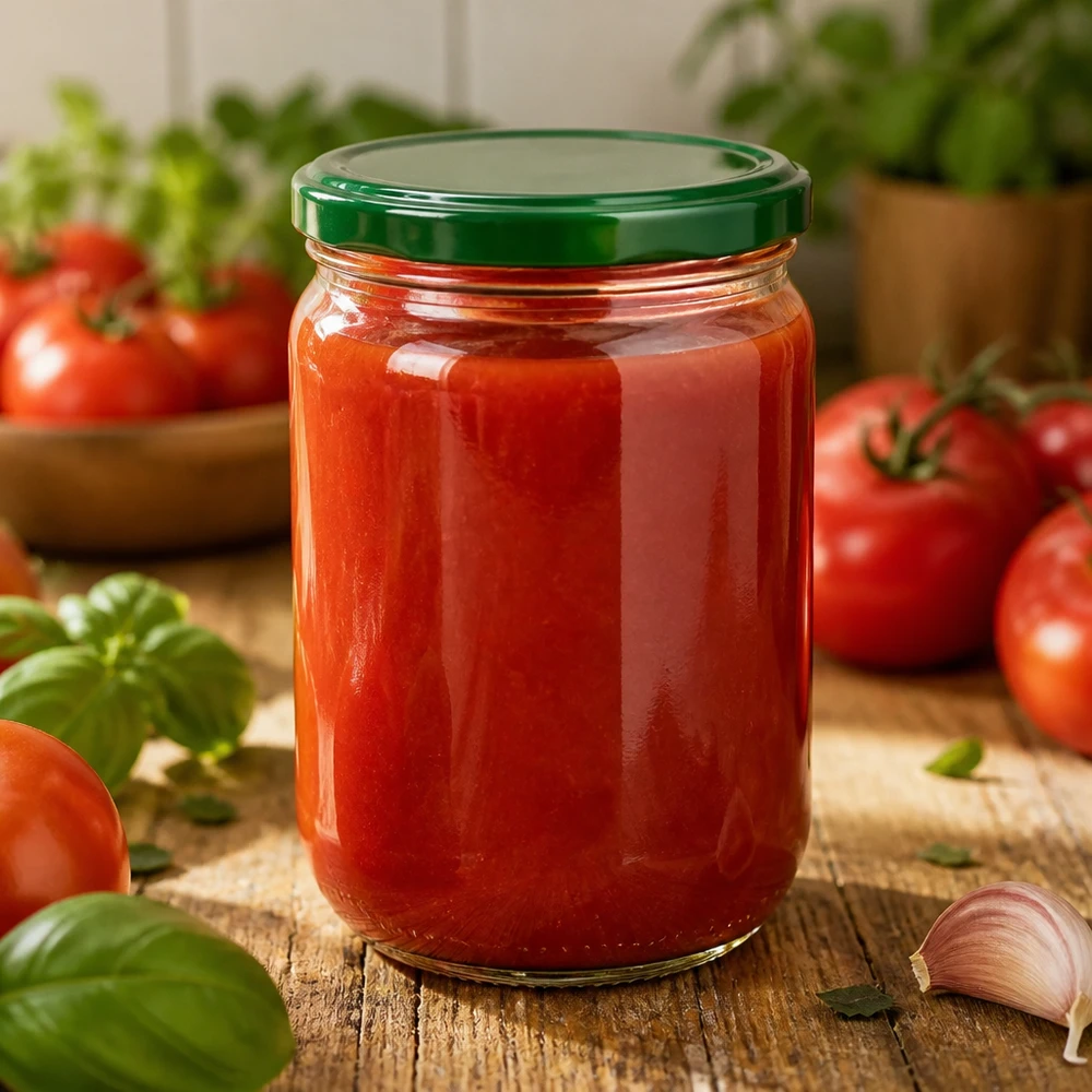 Lebensmittelechtes 555ml UNiTWIST Rundglas grüner Deckel für haltbare hausgemachte Tomatenprodukte