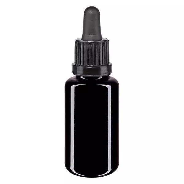 Apothekenflasche violett 20ml Pipette schwarz Originalitätsverschluss Apothekenflasche violett 20ml Pipette schwarz Originalitätsverschluss